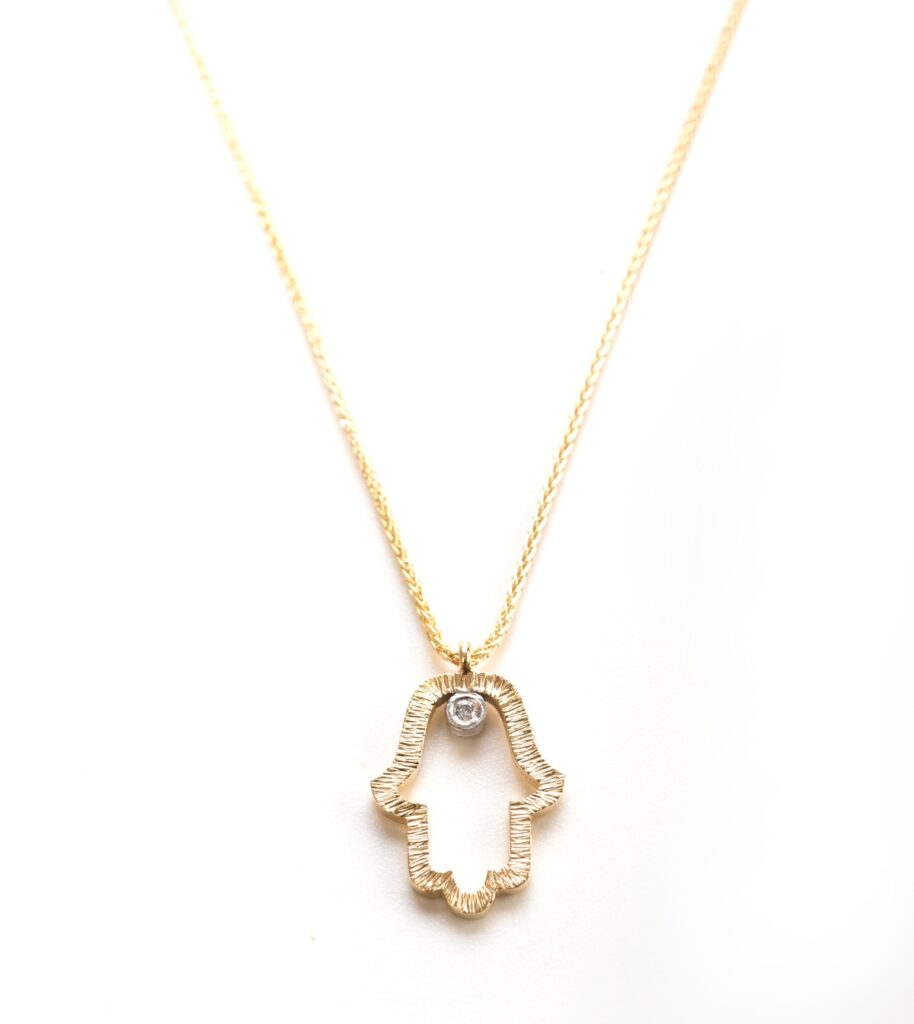 תליון חמשה עם יהלום ושרשרת- זהב