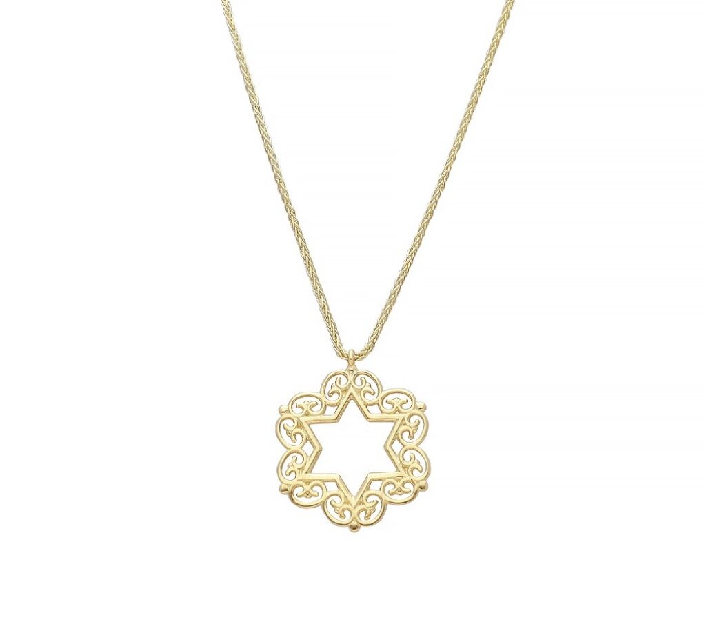 תליון מגן דוד סרוג  ושרשרת - זהב