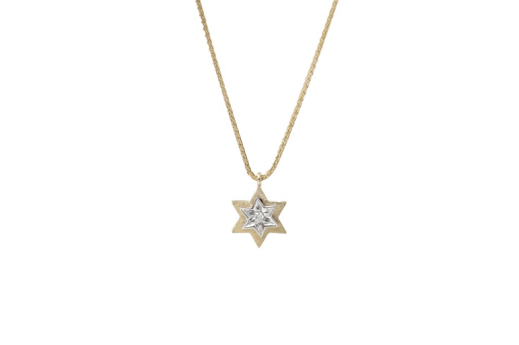 תליון מגן דוד כפול עם יהלום ושרשרת - זהב