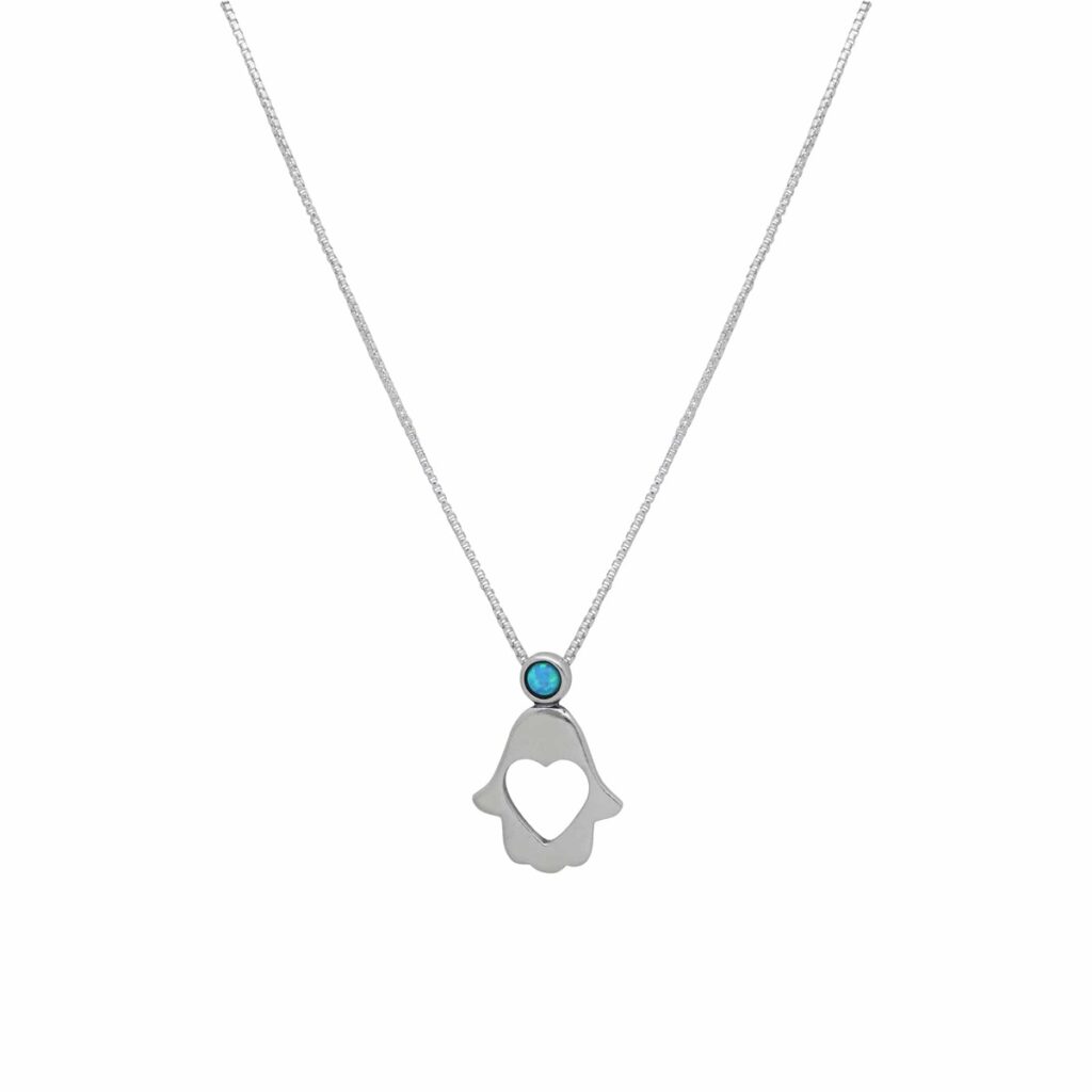 שרשרת עם תליון כסף מוזהב - חמסה עם לב אופל